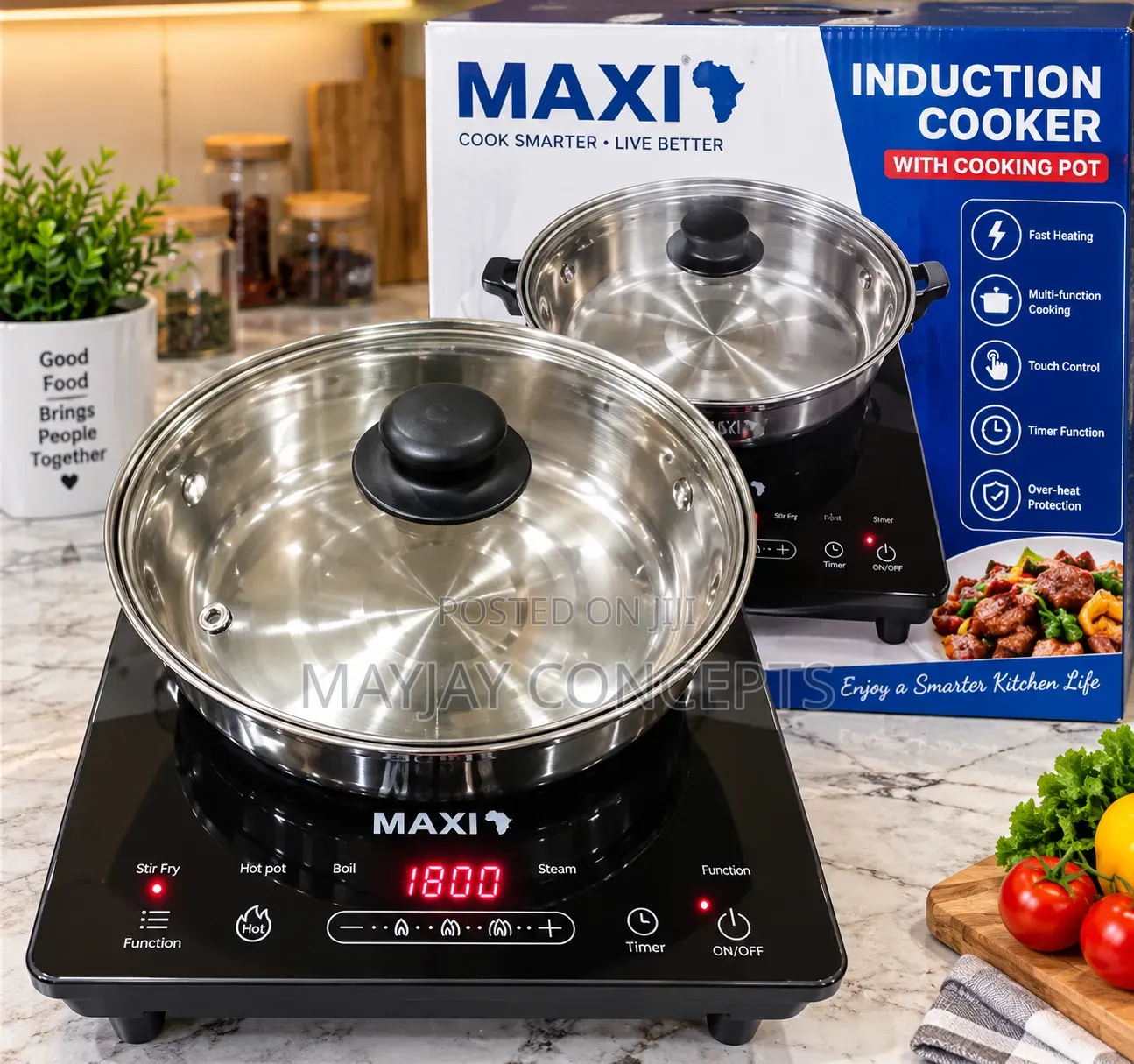 MAXI Induction Cooker With Pot Touch Control–watt Reduction Features