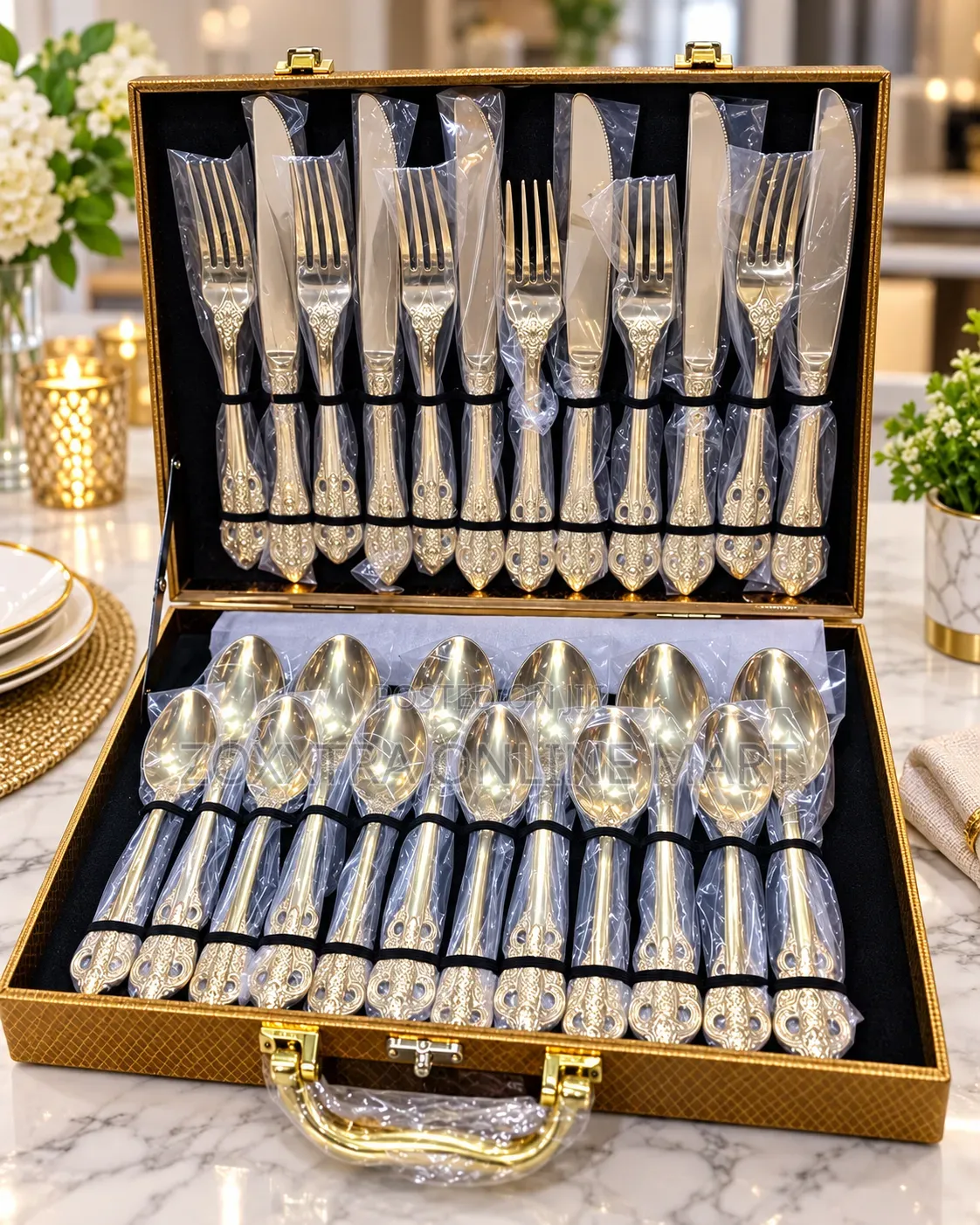 24 PCS Gold Cutlery Set With Storage Case