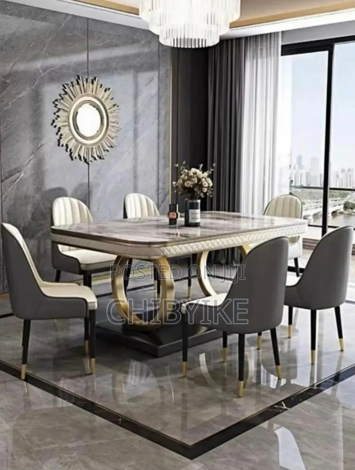 Luxury Marble Dining Set by 6 With 6 Seater Chairs