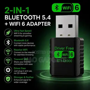 2 in 1 WiFi 6 and Bluetooth Wireless Network Adapter USB Dongle