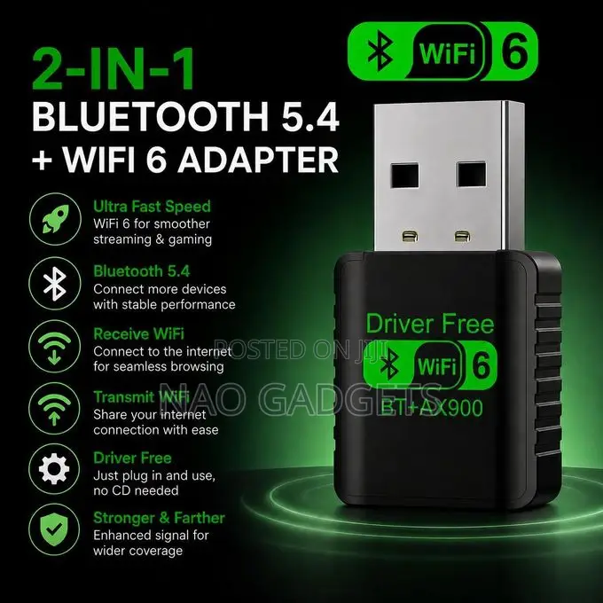 2 in 1 WiFi 6 and Bluetooth Wireless Network Adapter USB Dongle