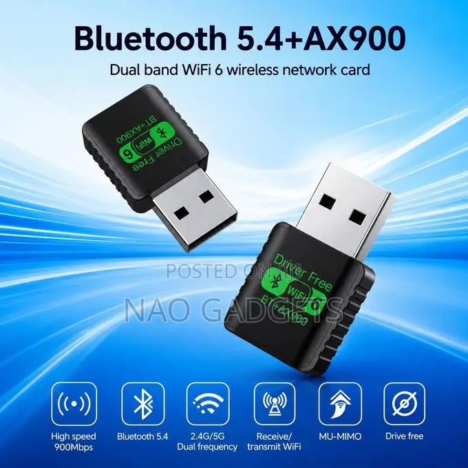 2 in 1 WiFi 6 and Bluetooth Wireless Network Adapter USB Dongle