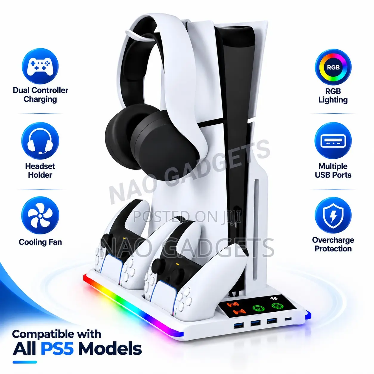 PS5 Console Cooling Stand With RGB Light, PS5 Controller Charger
