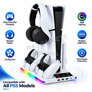PS5 Console Cooling Stand With RGB Light, PS5 Controller Charger