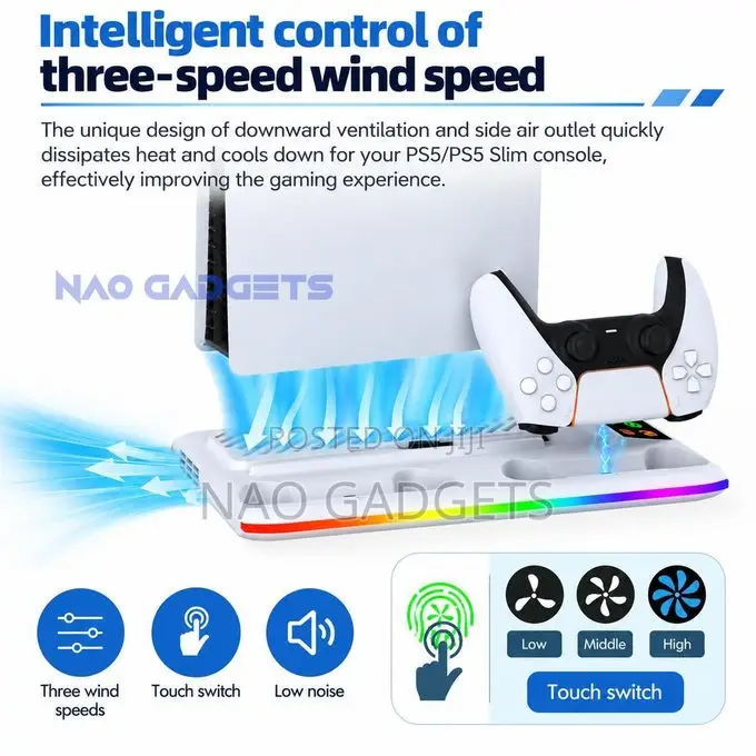 PS5 Console Cooling Stand With RGB Light, PS5 Controller Charger