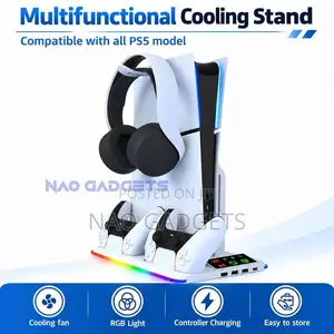 PS5 Console Cooling Stand With RGB Light, PS5 Controller Charger