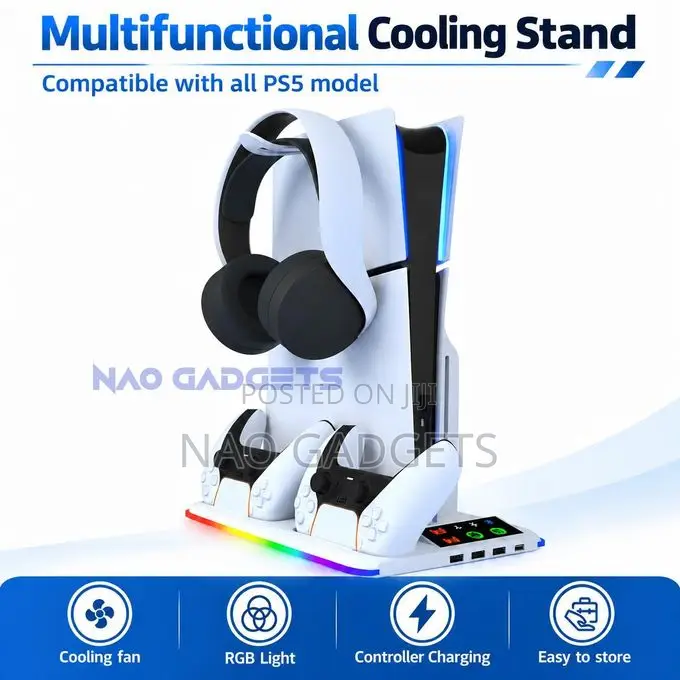 PS5 Console Cooling Stand With RGB Light, PS5 Controller Charger
