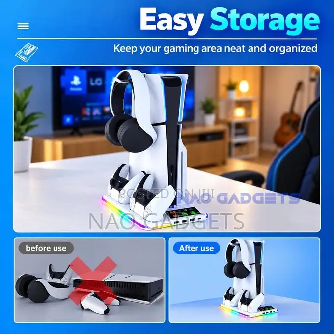 PS5 Console Cooling Stand With RGB Light, PS5 Controller Charger
