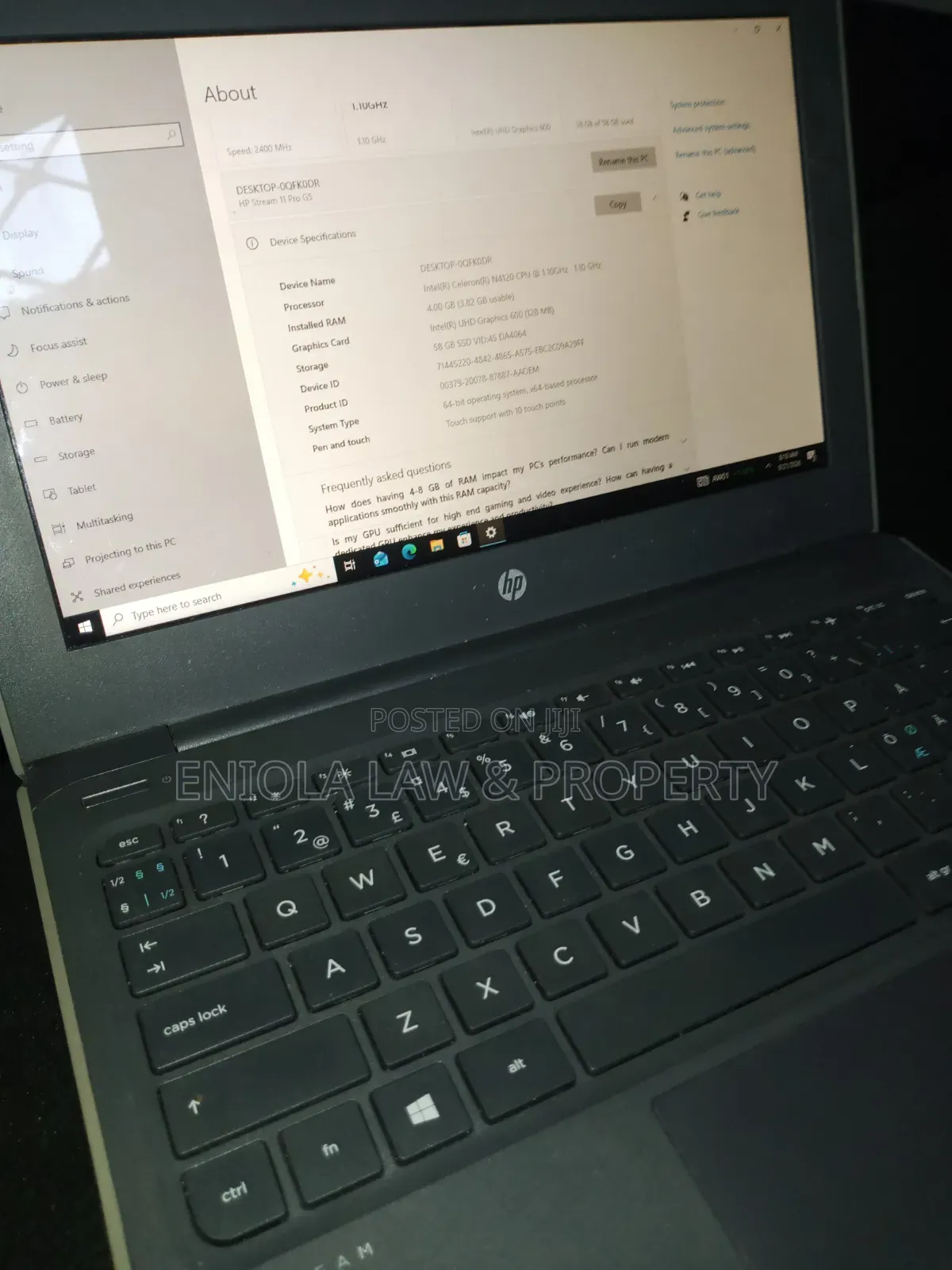 Laptop HP 4GB Intel Celeron SSD 60GB