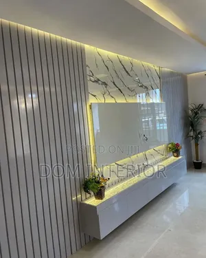 TV Console With Marble Stones Light Shelf