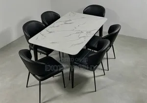 Luxury Black Marble Dining Table With 6 Chairs