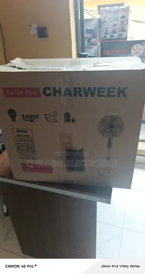 Brand New Charweek 16 Inches Solar Recharging Standing Fan