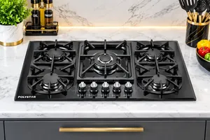 90cm POLYSTAR 5-Burner Built-in Gas Cooker/Hob - Stainless Steel Black
