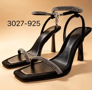 Crystal-Embellished Strappy Black Heeled Sandals