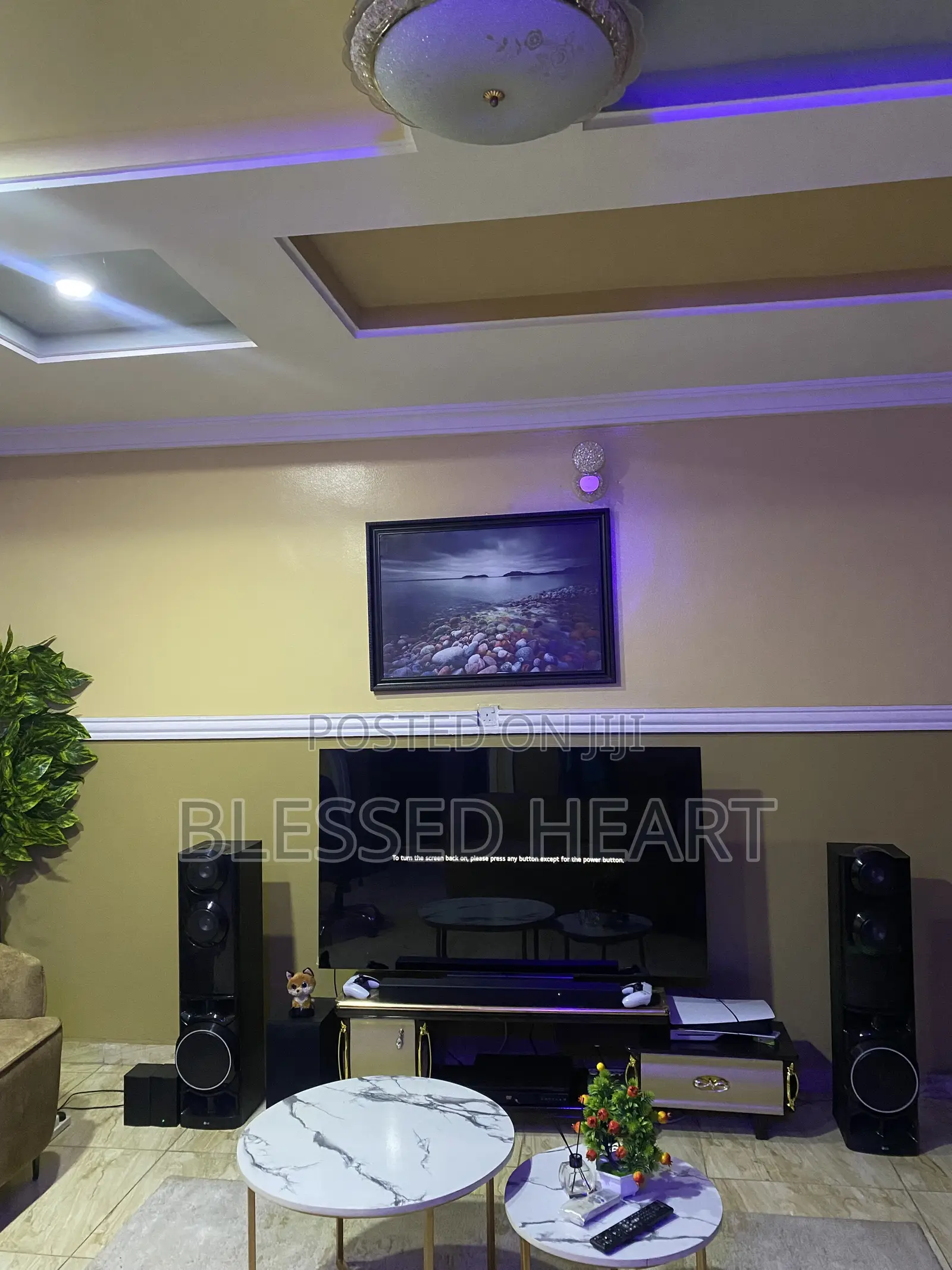 Executive TV Stand With Cabinets and Open Console Shelf