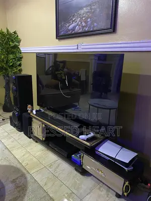 Executive TV Stand With Cabinets and Open Console Shelf