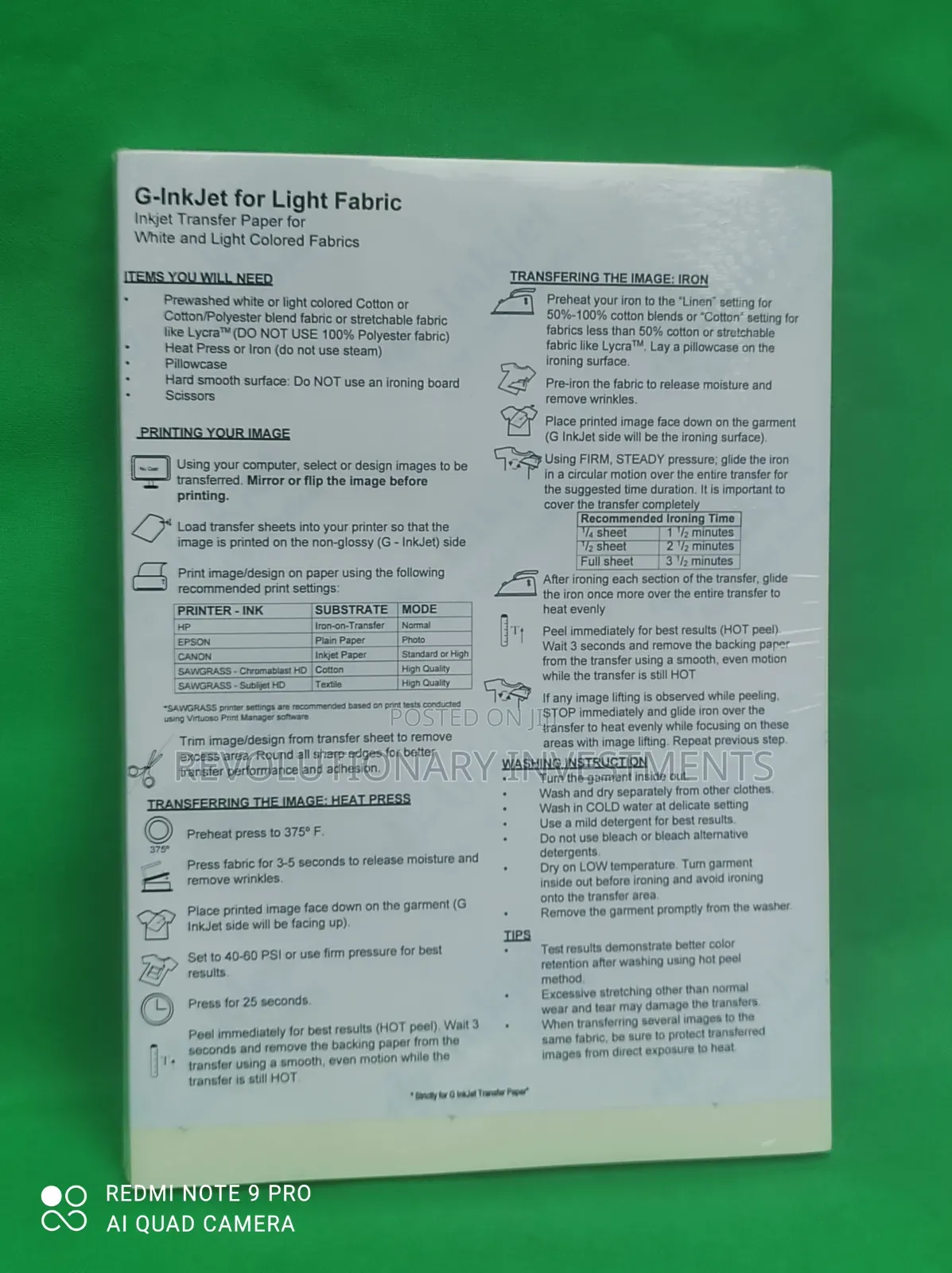 G-Inkjet Light Transfer Paper