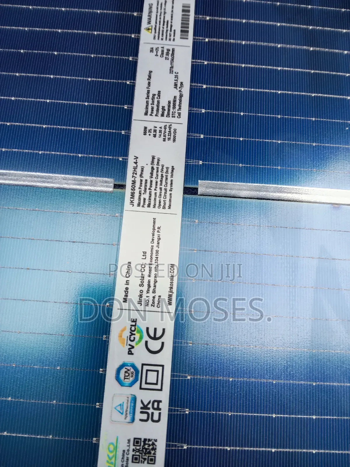 650w Solar Jinko Panel 144cell