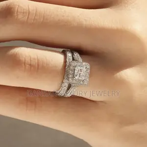 Silver-Plated Square Diamond Wedding Ring