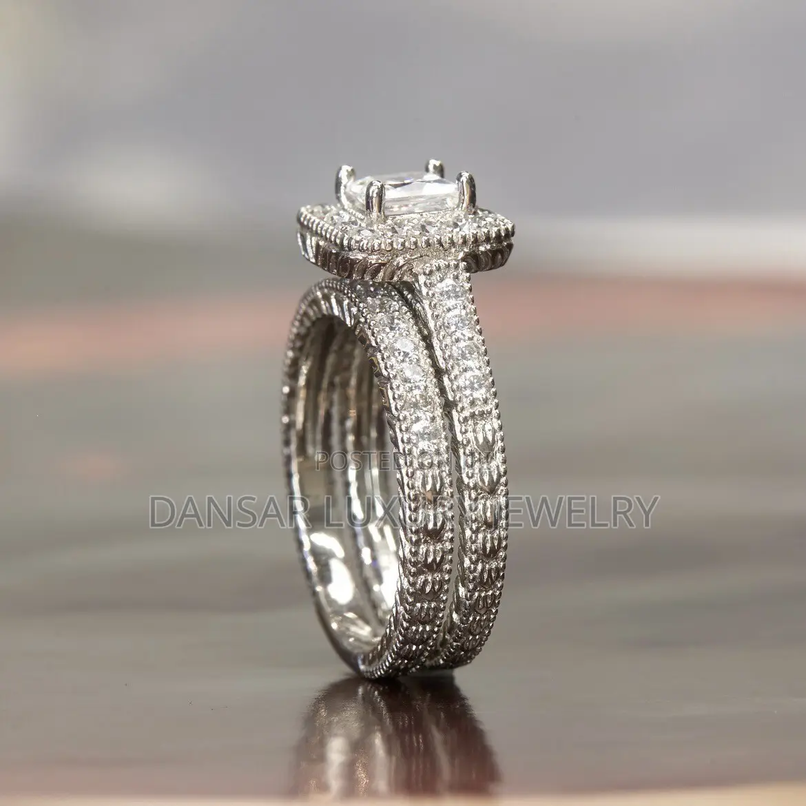 Silver-Plated Square Diamond Wedding Ring