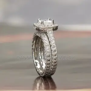 Silver-Plated Square Diamond Wedding Ring