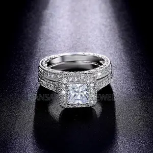Silver-Plated Square Diamond Wedding Ring