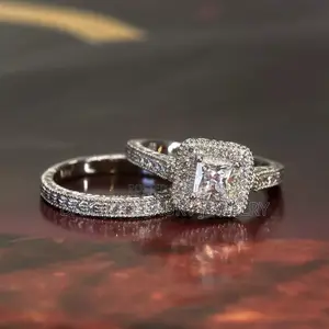 Silver-Plated Square Diamond Wedding Ring