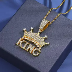 KING Crown Full-Diamond Steel Pendant and Necklace