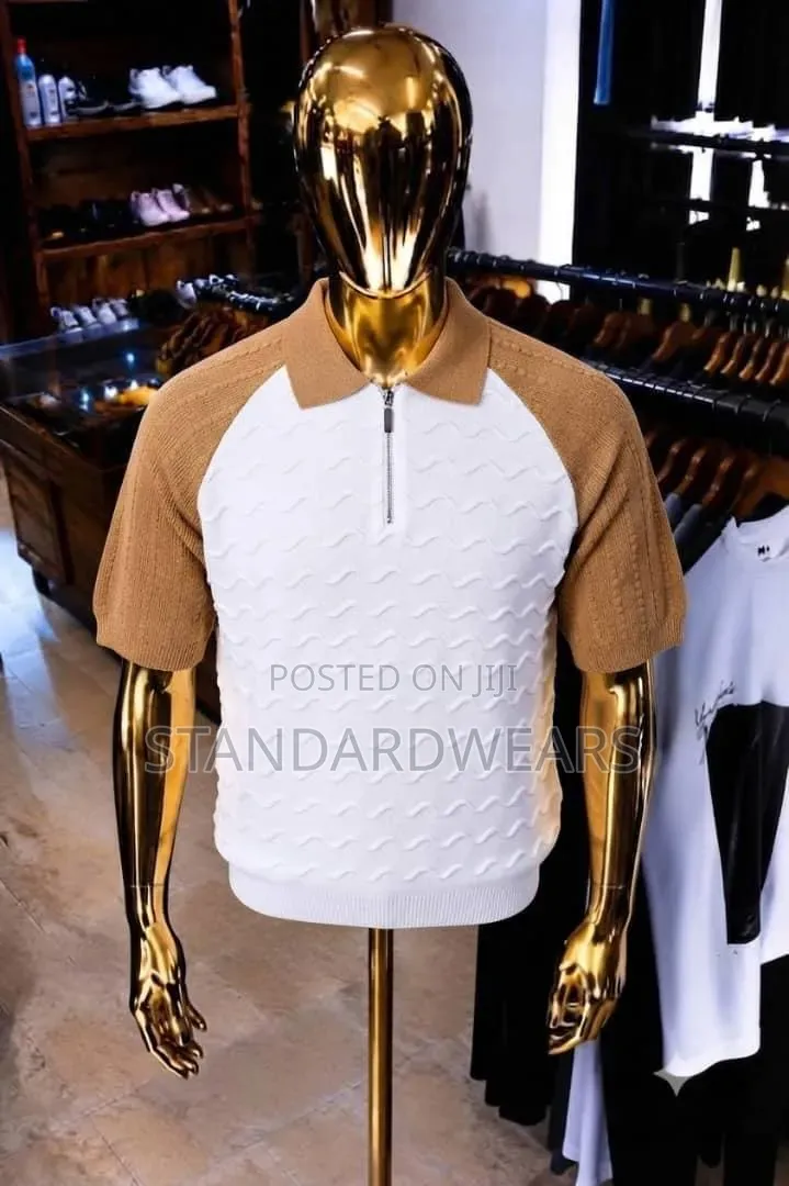 Textured Knit Zip Polo