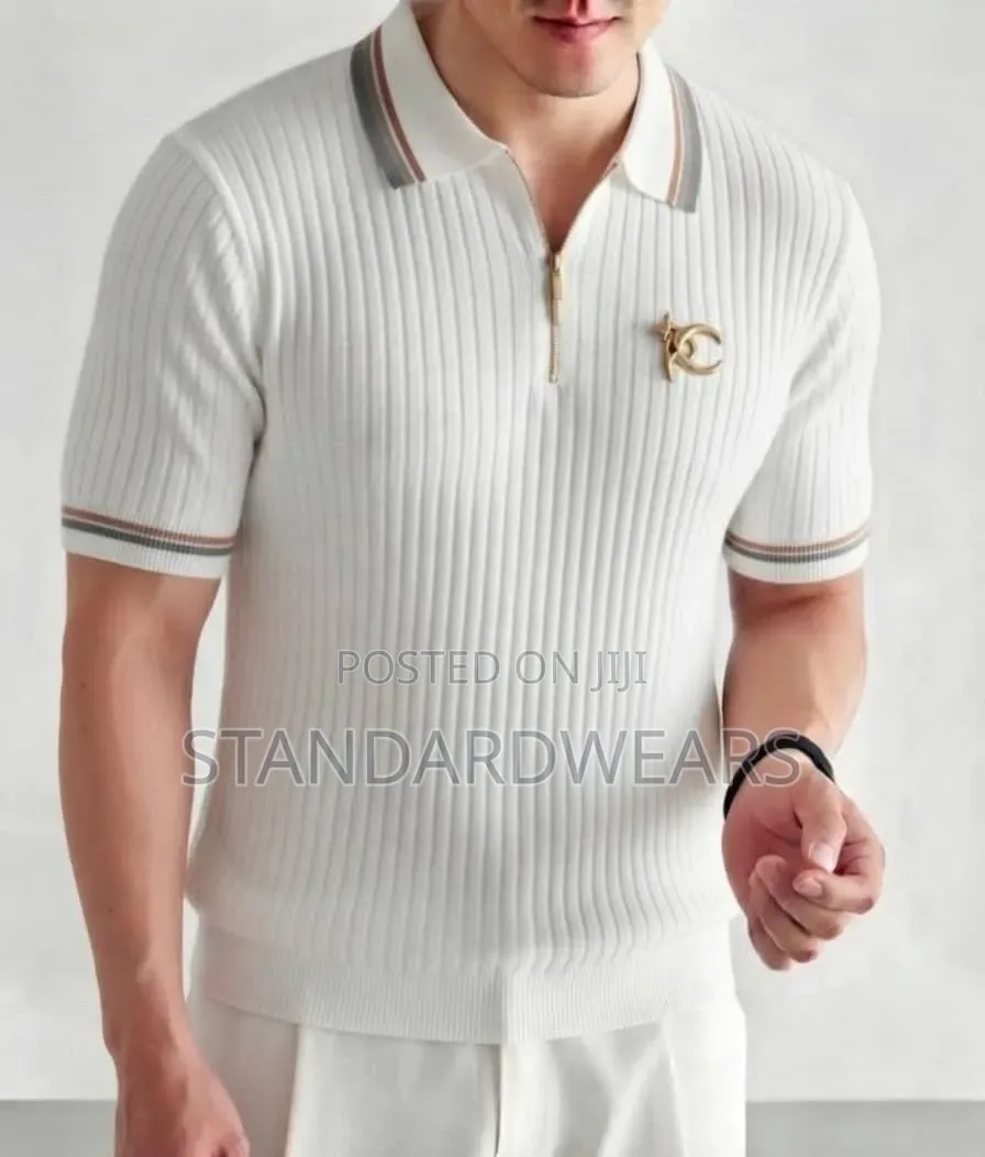Textured Knit Zip Polo
