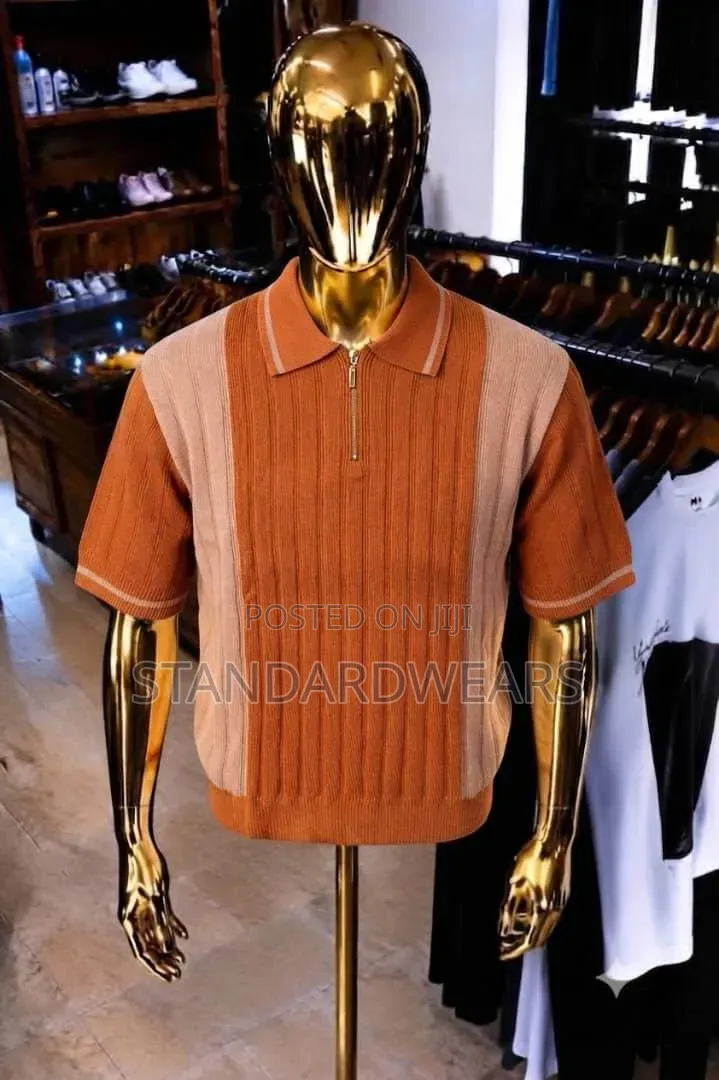 Textured Knit Zip Polo