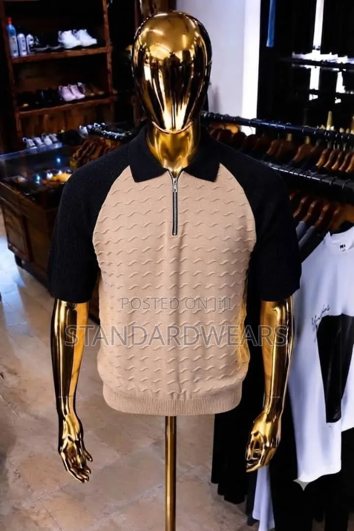 Textured Knit Zip Polo