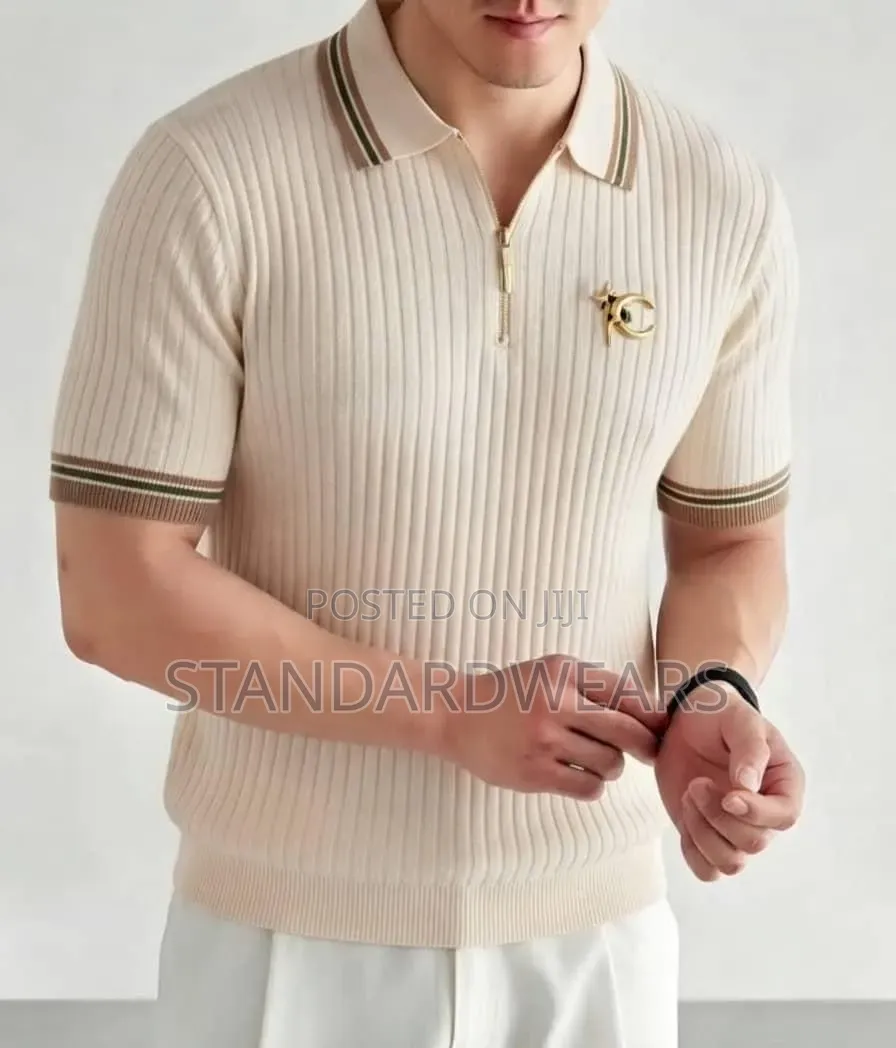 Textured Knit Zip Polo