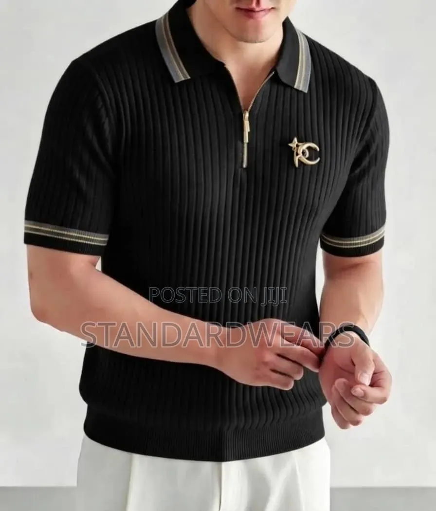 Textured Knit Zip Polo