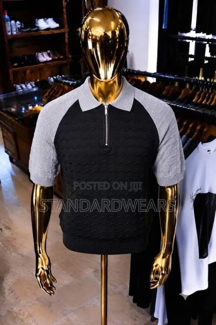 Textured Knit Zip Polo