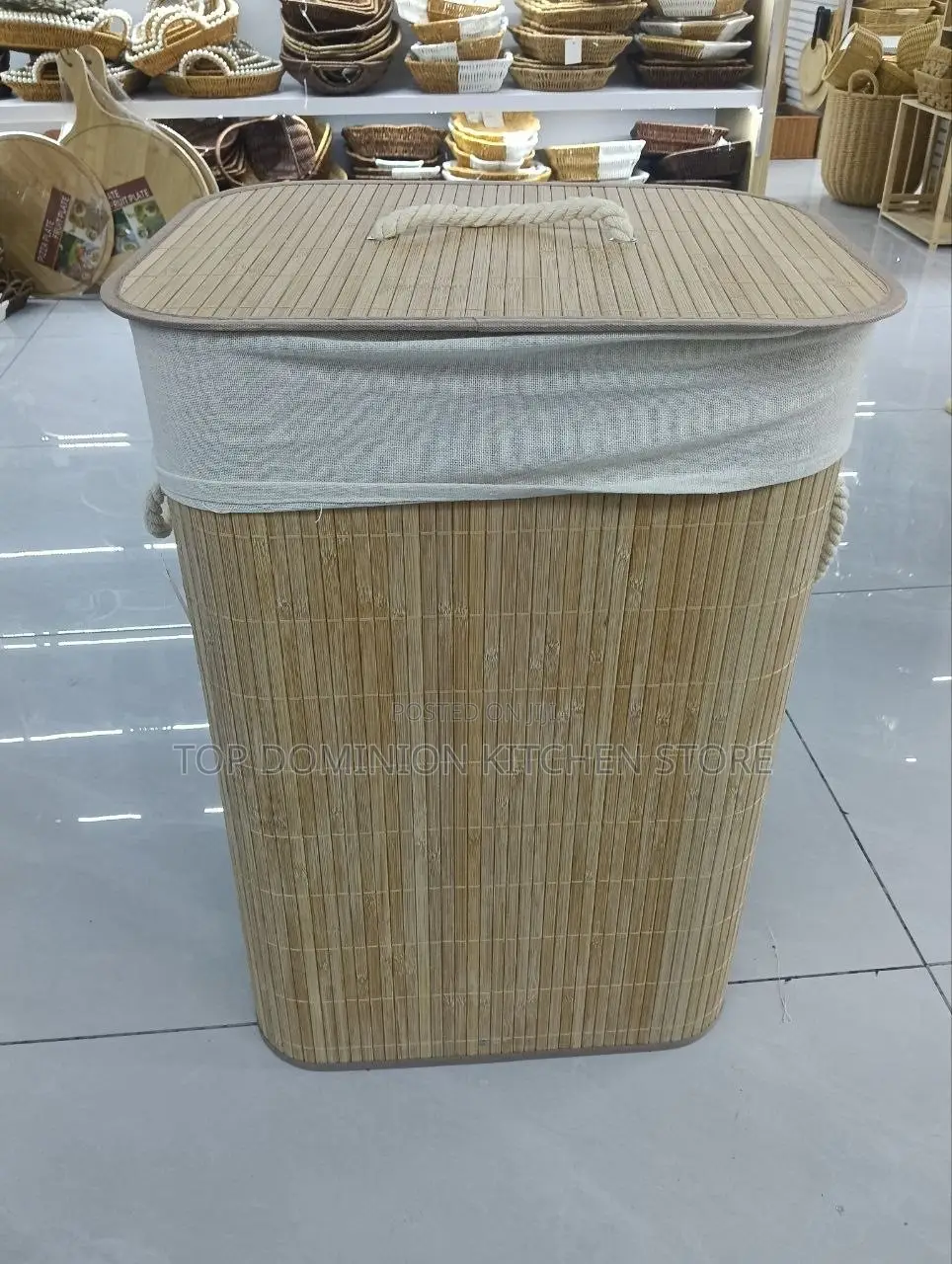 60Liter Foldable Bamboo Laundry Basket With Lid