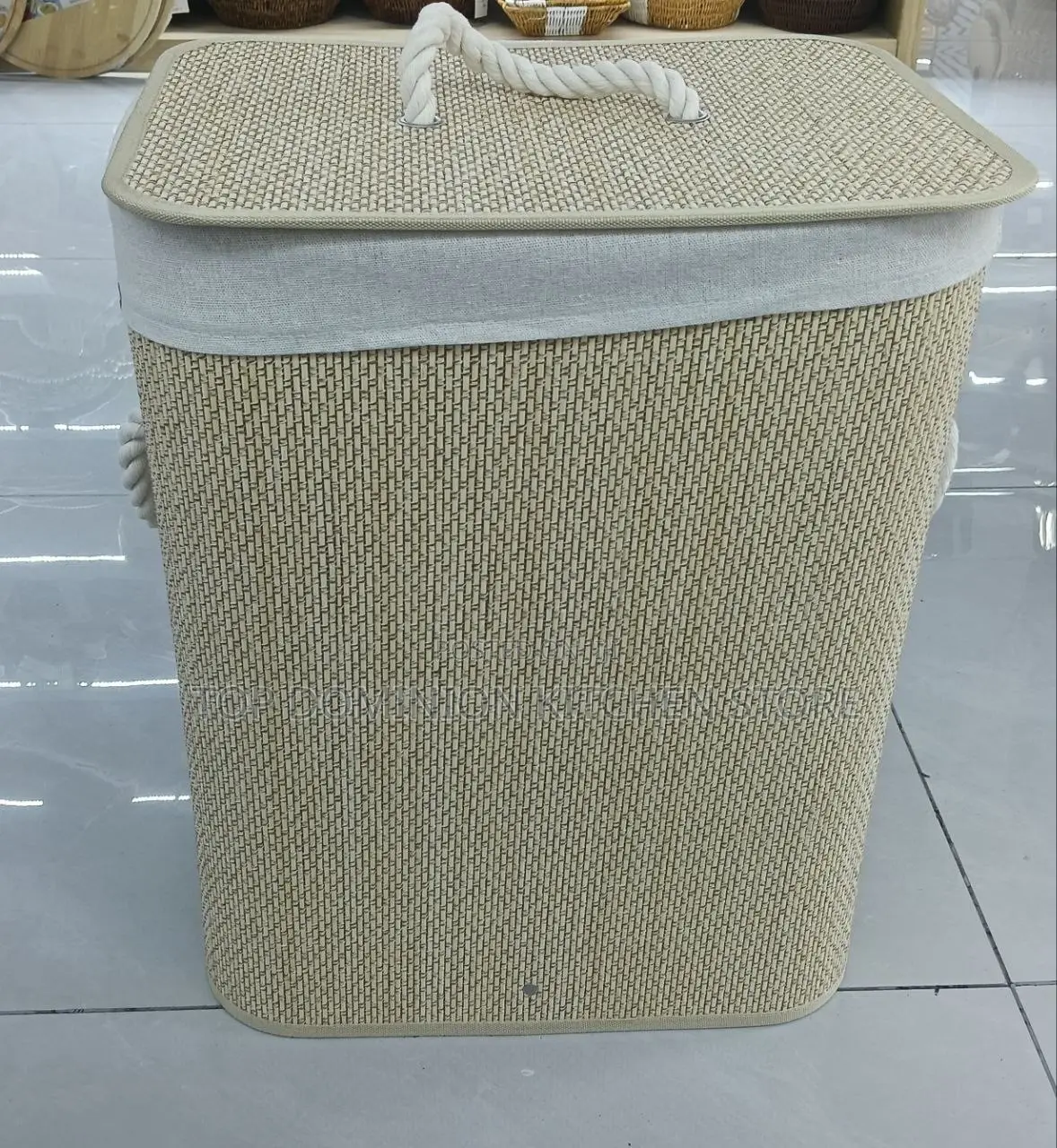60Liter Foldable Bamboo Laundry Basket With Lid