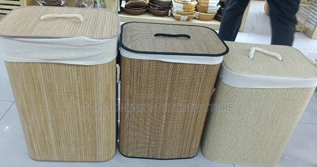 60Liter Foldable Bamboo Laundry Basket With Lid