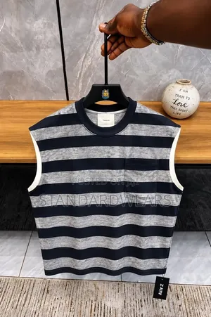 Striped Sleeveless Pocket Tee