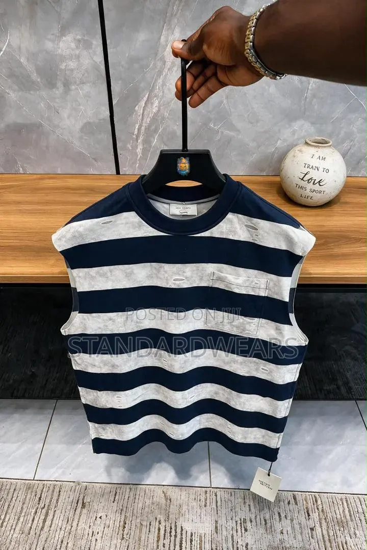 Striped Sleeveless Pocket Tee