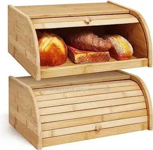 Bamboo Roll Top Wooden Cake/ Bread Storage Rack