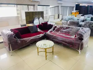 Maroon L-Shaped Sofa Set