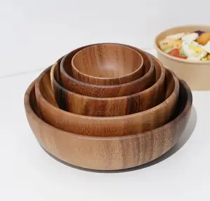 24CM Acacia Quality Wooden Soup Bowl.