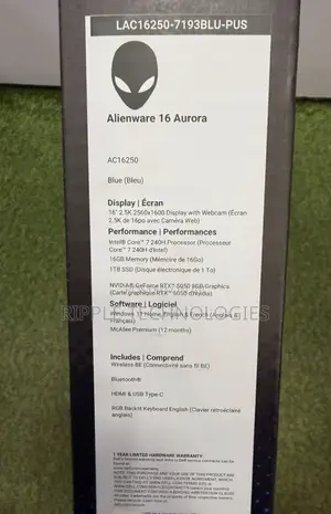 New Laptop Alienware 16 Aurora 16GB Intel Core 7 SSD 1T