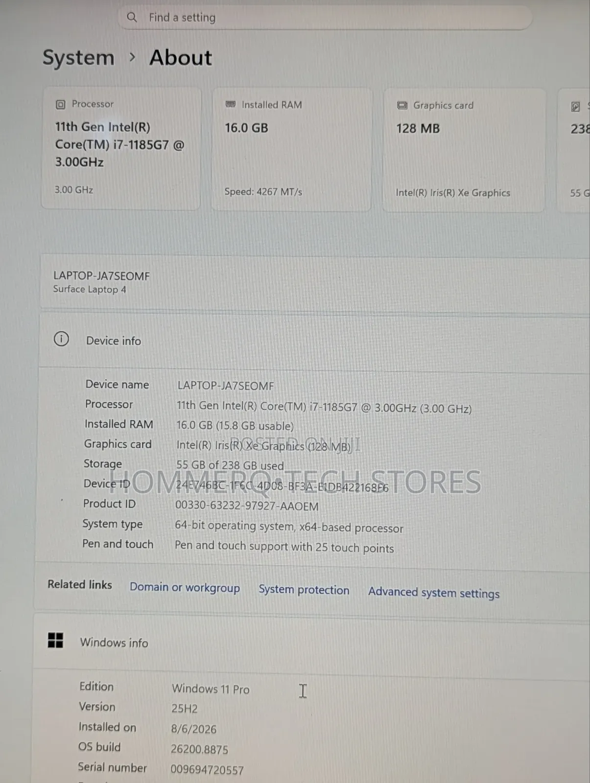 Laptop Microsoft Surface Laptop 4 16GB Intel Core i7 SSD 256GB