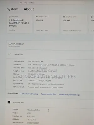 Laptop Microsoft Surface Laptop 4 16GB Intel Core i7 SSD 256GB