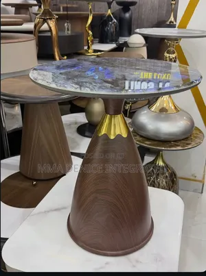 Luxury Round MarbleTop Center Table With Wooden Pedestal Gold Accent