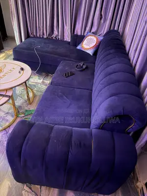 High Quality Blue L-Shape Sofas With a Single Chair
