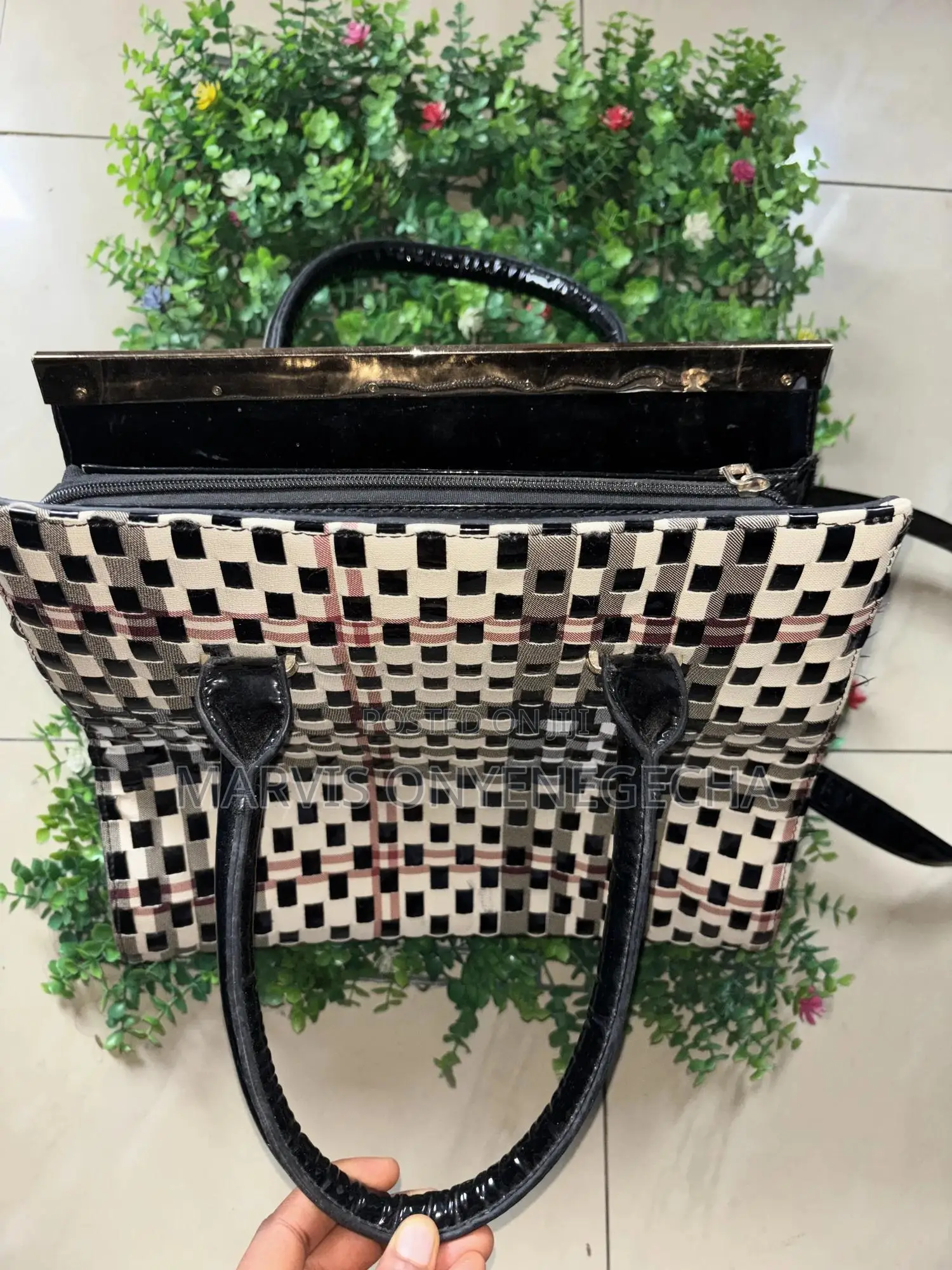 Classy Checkered Patent Designer Inspired Bag