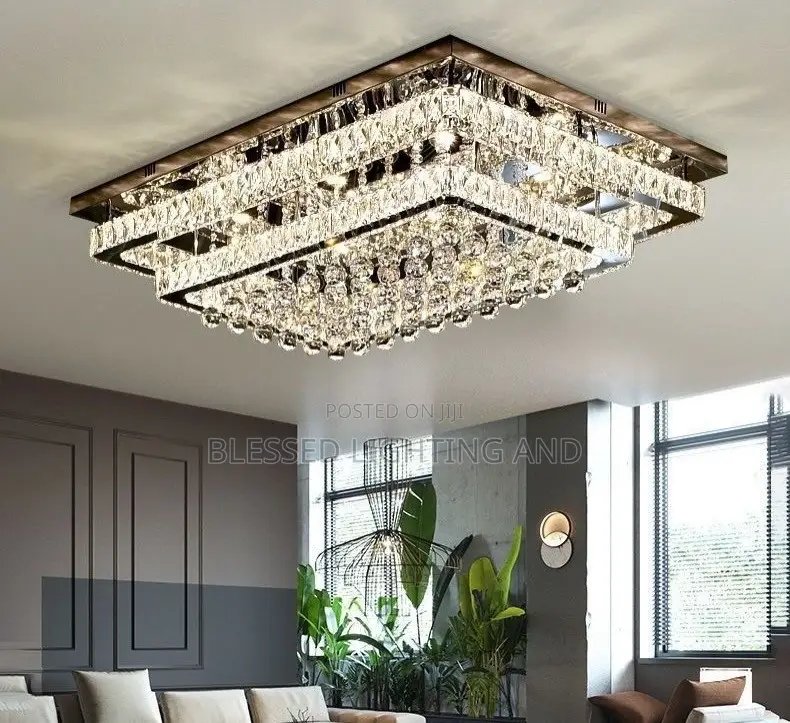 Size 800 by 600mm Led Square Crystal Ceiling Fitting for Living Room